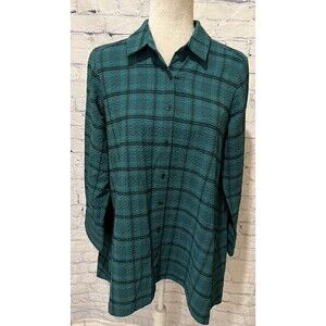 HABITAT CLOTHES TO LIVE IN EMERALD PLAID LAGENLOOK BUTTON DOWN SHIRT SMALL